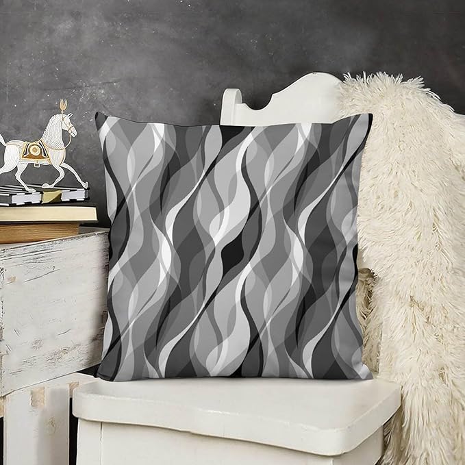 Grey Throw Pillow Covers Modern Abstract Black and Grey Striped Decorations for Bedroom Living Room Farmhouse Sofa Pillows Bed Couch 22x22 Inch