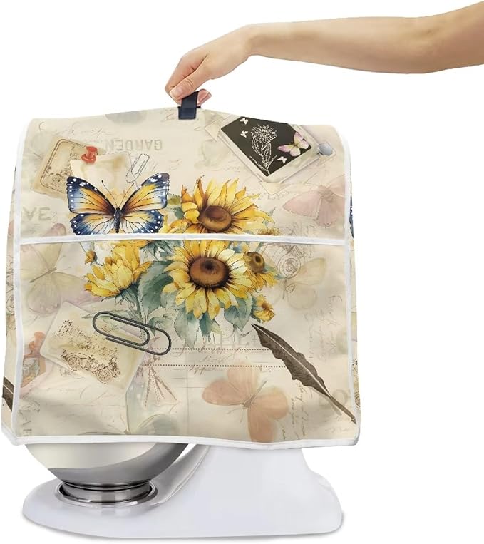 Sunflower Butterfly Stand Mixer Cover Compatible with 6-8 Quart Kitchen Aid Mixer, Washable Dustproof Covers Fit All Tilt Head & Bowl Lift Models Mixers, Easy to Clean
