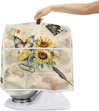 Sunflower Butterfly Stand Mixer Cover Compatible with 6-8 Quart Kitchen Aid Mixer, Washable Dustproof Covers Fit All Tilt Head & Bowl Lift Models Mixers, Easy to Clean