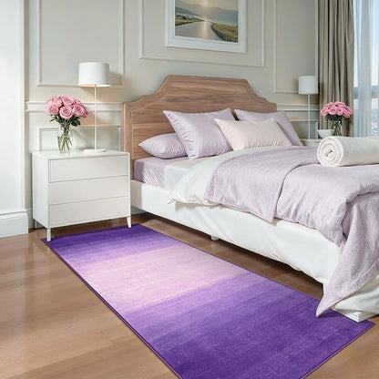 Wonnitar Washable Purple 2x6 Runner Rug, Non-Skid Modern Ombre Bathroom Runner, Non-Shedding Soft Low Pile Laundry Room Rug Contemporary Carpet Runner for Bath Kitchen Hallway (Purple, 2'x6')