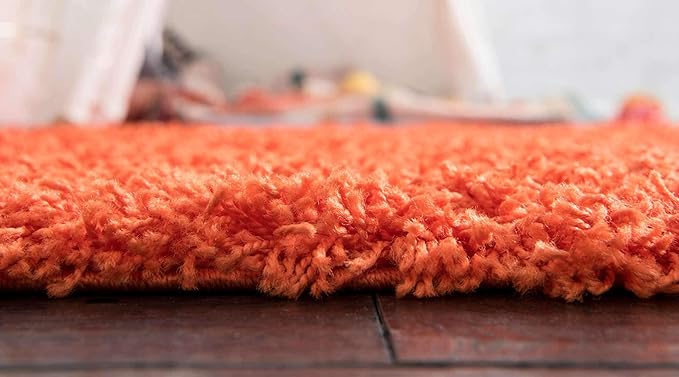 Unique Loom Solid Shag Collection Area Rug (2' 6" x 16' 5" Runner, Tiger Orange)