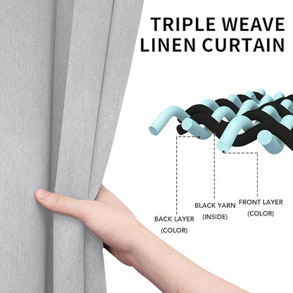 Easy-Going Linen Look Blackout Curtain Grommet Window Curtain Drapes for Bedroom, Living Room Thermal Insulated Room Darkening (2 Panels, 38x45 Inch, Greyish White)