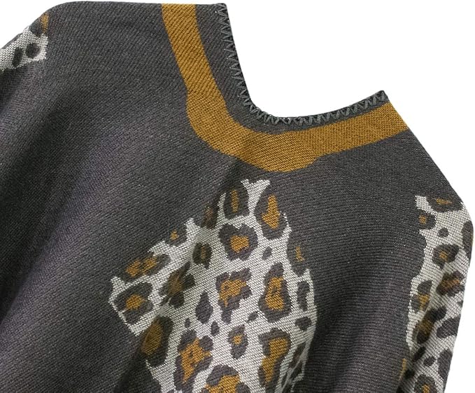 Women's Vintage Pattern Open Front Poncho Cape Shawl Winter Shawl Wraps