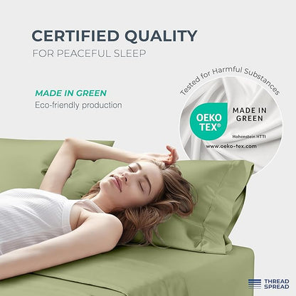 THREAD SPREAD 100% Egyptian Cotton Sheets Queen Size - 1500 Thread Count 4 PC Queen Sheet Set Egyptian Cotton, Sateen Weave Luxury Sheets Queen, High Thread Count Sheet, 17" Deep Pocket - Sage Green