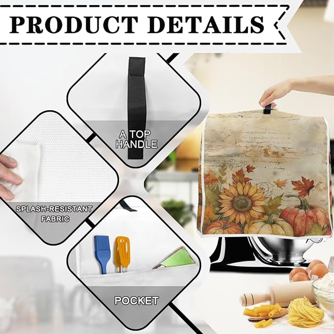 Pumpkin Mixer Cover for Kitchen Aid 4.5-5 Qt Mixer, Maple Leaf Small Appliance Dust Covers Universal for Air Fryers, Coffee Makers, Kitchen Decor Gift for Friends