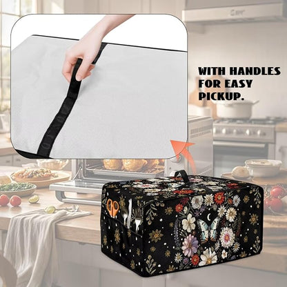 Convection Oven Cover with Pockets, Dust-Proof Protective Smart Oven Cover Small Appliances Protector Kitchen Decor, M, 16.5 x 20.5 x 10 Inches, Butterfly Daisy Moon Black
