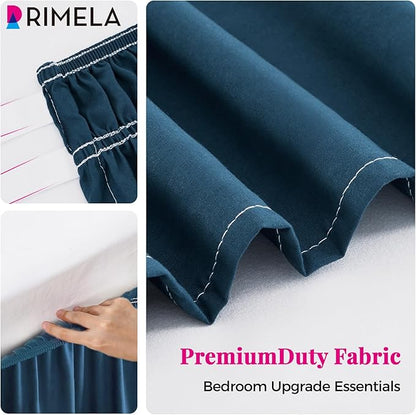 RIMELA Dusty Navy Bed Skirt King Size 15 Inch Drop, Wrap Around Elastic Bedskirt, Dust Ruffle for Adjustable Bed Base Machine Washable Easy to Install Bed Skirts