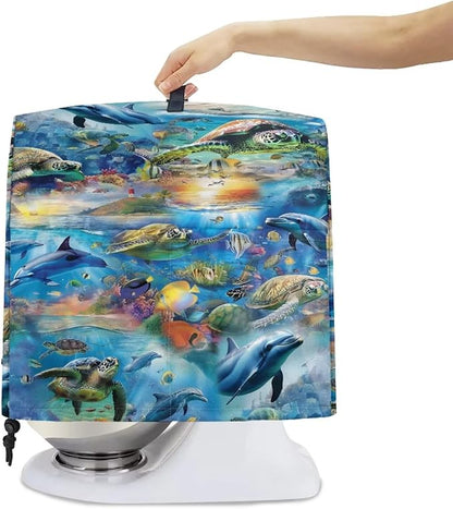 Ocean Dolphin Turtle Print Mixer Cover Stand Mixer Dust Proof Covers with Handle and Front Pockets Kitchen Aid Mixer Cover for 4.5-5 Qt Mixer,Kitchen Coffee Maker Toaster Machine Dust Cover