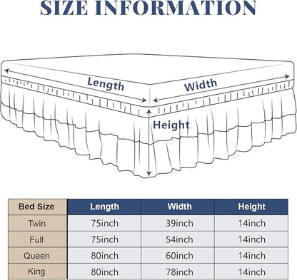 Twin Bed Skirt, Double-Layered Ruffled Eyelet Bed Skirt, Wrap-Around Elastic Dust Ruffle Twin Size with Gathered Styling and Embroidered Details, 14" Drop Length (White)