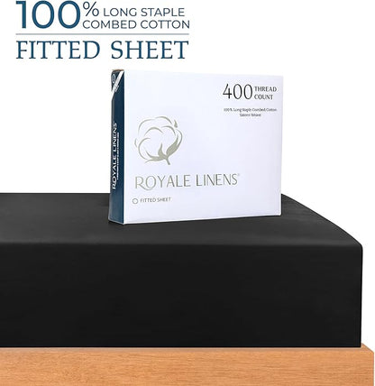 ROYALE LINENS 300 Thread Count 100% Long Staple Combed Cotton Fitted Sheet - Super Soft Deep Pocket Bottom Sheet - Fitted Sheet Only - Elastic Sheet
