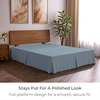 Mellanni Bed Skirt King Size - Bed Skirting - 15-Inch Tailored Drop Pleated Dust Ruffle - Hotel Luxury Bedding - Wrinkle, Fade, Stain Resistant - 1 Bedskirt (King, Blue Hydrangea)