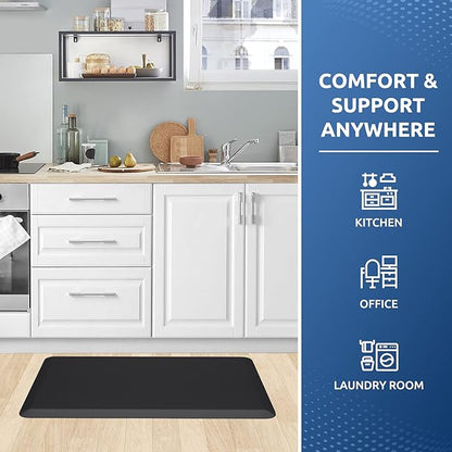 KitchenClouds Kitchen Mat Cushioned Anti Fatigue Rug 17.3"x28" Waterproof, Non Slip, Standing and Comfort Desk/Floor Mats for House Sink Office (Black)