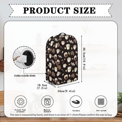 Chocolate Coffee Cups Blender Cover for Kitchen Food Processor Cover Dust Foldable Coffee Appliance Cover Universal Design with Top Handle