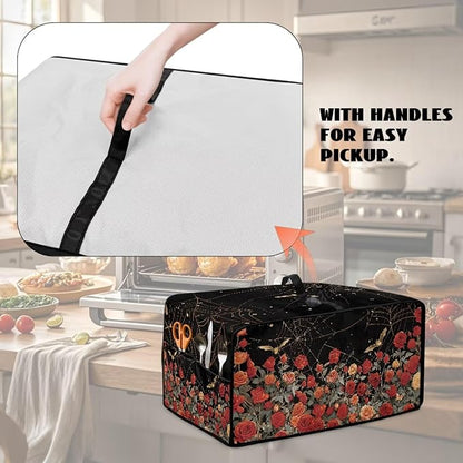 Red Rose Bat Cobweb Print Microwave Oven Dust Cover Polyester-Linen Fabric Dust Cover for Microwave Oven Universal Dust-Proof Kitchen Appliance Protector Fits Most Microwaves, M