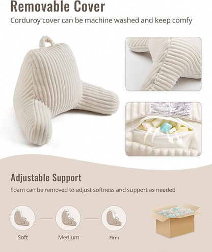 Blissful Diary Reading Pillow for Sitting in Bed, Flannel Back Pillow Bed Sitting Up for Adult & Children, Backrest Cushion for Sit Up in Couch or Floor, Dorm Essentials, Cream White