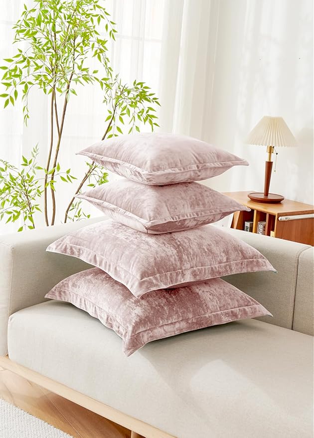 Luxurious Velvet Throw Pillow Covers 20x20 Set of 2 Decorative Pillow Covers Solid Square Cushion Case for Sofa Couch Bedroom Farmhouse, Pink