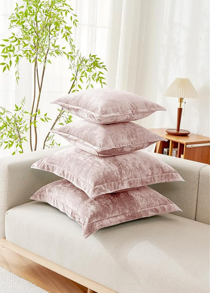 Luxurious Velvet Throw Pillow Covers 20x20 Set of 2 Decorative Pillow Covers Solid Square Cushion Case for Sofa Couch Bedroom Farmhouse, Pink