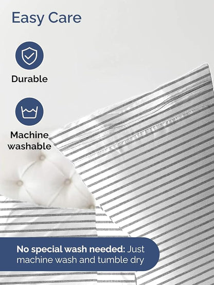 Extra Deep Queen Fitted Sheet - Hotel Luxury Single Fitted Sheet Only - Easily Fits 18 inch to 24 inch Mattress - Ultra Soft, Wrinkle Free with Extra Deep Pockets - Breathable & Comfy - Grey Stripes