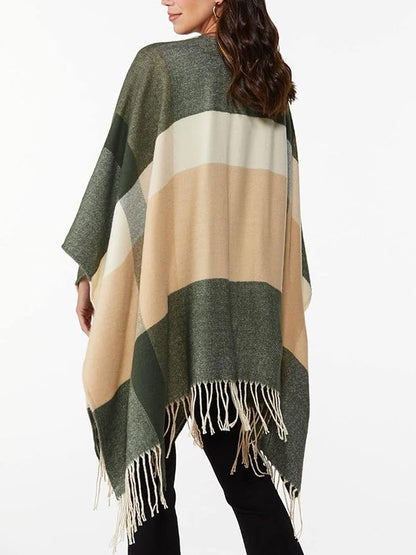 Moss Rose Women's Travel Plaid Shawl Wrap Open Front Poncho Cape for Fall Winter