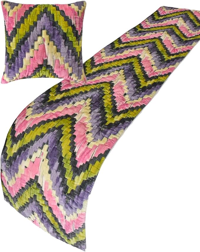 The HomeCentric King/Queen/Twin Pink & Purple Luxury CA King 86"x18" Bed Runner Without Pillow Cover, Chevron, Quilted Bed Scarf on Velvet Fabric - Artful Chevron