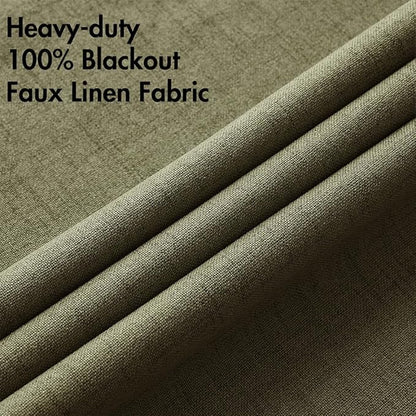 MIULEE Linen Texture Curtains for Bedroom Solid 100% Blackout Thermal Insulated Light Olive Green Curtains Grommet Room Darkening Drapes for Living Room Nursery 52x72 Inch (2 Panels)