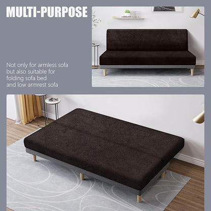 molasofa Leather Like Stretch Futon Slipcover Armless Sofa Cover Furniture Protector with Elastic Bottom, Soft and Washable Futon Cover for Sofa Bed （Medium，Chocolate）