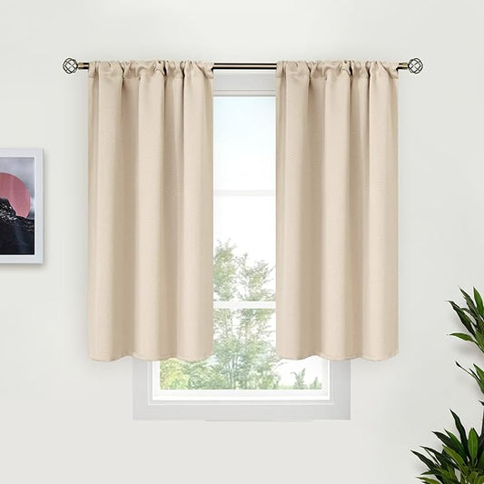 BGment Short Blackout Curtains for Bedroom 40 Inches Long - Thermal Insulated Room Darkening Curtain for Kitchen, Champagne, 34 x 45 Inch, 2 Panels