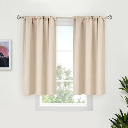BGment Short Blackout Kitchen Curtains 40 Inches Long - Thermal Insulated Drapes with Rod Pocket Room Darkening for Cafe Bathroom Windows, Champagne, 34 x 40 Inch, 2 Panels