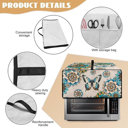 Toaster Oven Dust Cover for Countertop Convection Ovens, Dustproof Smart Kitchen Appliance Cover Modern Design Kitchen Decor, L, 18.5 x 22.5 x 13 Inches, Boho Butterfly Floral