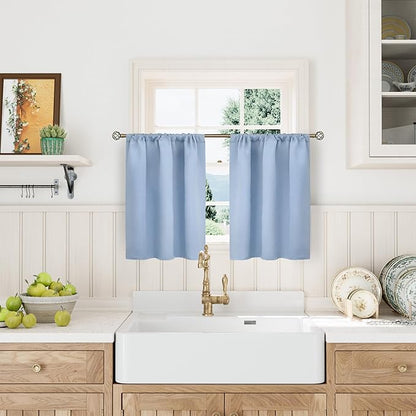 BGment Light Blue Blackout Curtains for Kitchen Cafe Window 34 x 36 Inch Length - Half Window Drape with Rod Pocket Thermal Insulated for Nursery Kids Bedroom Bathroom, 34 x 36 Inch, 2 Panels