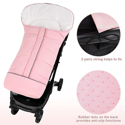Yoofoss Stroller Cover for Winter, Toddler Stroller Footmuff Universal for Most Stroller, Water Resistant Warm Coral Baby Stroller Bunting Sleeping Bag Pink
