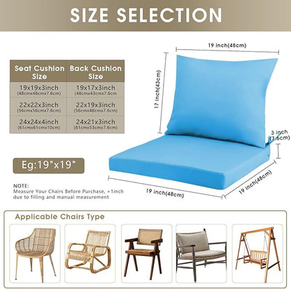Outdoor Seat Cushion Set 24 x 24 In, Water-Resistant & Fade-Resistan, Patio Furniture Cushions with Removable Cover Deep Seat & Back Cushion with Handle and Adjustable Straps for Chair Sofa,2PC