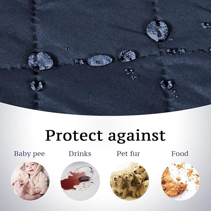 H.VERSAILTEX Reversible Futon Cover Water Repellent Armless Sofa Slipcover Washable Furniture Protector with Adjustable Elastic Strap Anti-Slip Futon Bed Cover for Dogs 70" Width Seat(Navy/Beige)