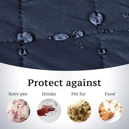 H.VERSAILTEX Reversible Futon Cover Water Repellent Armless Sofa Slipcover Washable Furniture Protector with Adjustable Elastic Strap Anti-Slip Futon Bed Cover for Dogs 70" Width Seat(Navy/Beige)