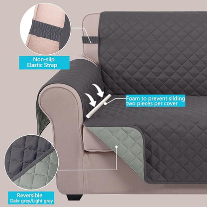 U-NICE HOME Recliner Chair Covers Reversible Chair Cover Pet Covers for Dogs with Elastic Straps Water Resistant Diamond Quilted (23''Recliner Small, Dark Grey/Light Grey)
