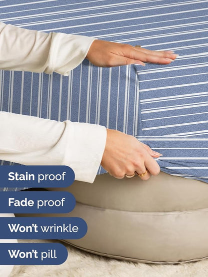 Extra Deep Twin XL Fitted Sheet - Hotel Luxury Single Fitted Sheet Only - Easily Fits 18 inch to 24 inch Mattress - Ultra Soft, Wrinkle Free w/Extra Deep Pockets - Breathable & Comfy - Blue Stripes