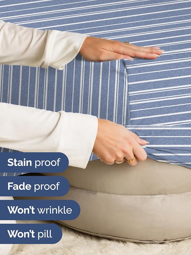 Extra Deep Queen Fitted Sheet - Hotel Luxury Single Fitted Sheet Only - Easily Fits 18 inch to 24 inch Mattress - Ultra Soft, Wrinkle Free with Extra Deep Pockets - Breathable & Comfy - Blue Stripes