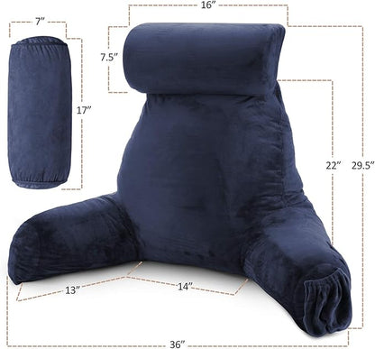 Nestl Reading Pillow with Shredded Memory Foam Includes 2 Neck and Lumber Support Pillows, Designed for Sitting Up in Bed and Couch, Back and Arms Adjustable Support for Adult & Teens, Navy Blue