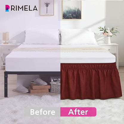 RIMELA Wine Red Bed Skirt King Size 15 Inch Drop, Elastic Bed Skirting for Bed Base and Frame, Bedding Dust Ruffle, Lightweight Wrap Around Adjustable Bedskirt, Cal King, Christmas Bedroom Decor