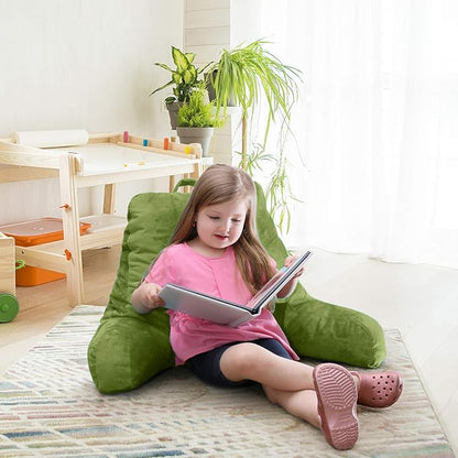 Nestl Reading Pillow for Kids & Teens with Shredded Memory Foam, Backrest Pillows for Reading, Watching, and Gaming, Use on the Couch, Bed, or Floor, Adjustable Support with Washable Cover Calla Green