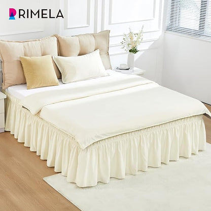 RIMELA Ivory Bed Skirt Queen Size 18 Inch Drop, Elastic Bed Skirting for Bed Base and Frame, Bedding Dust Ruffle Easy to Install, Lightweight Wrap Around Adjustable Bedskirt