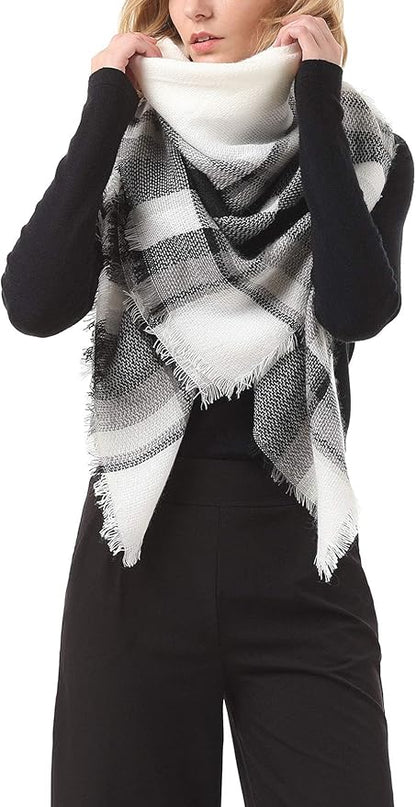 American Trends Women's Cozy Warm Winter Fall Blanket Scarf Stylish Soft Chunky Checked Giant Scarves Shawls