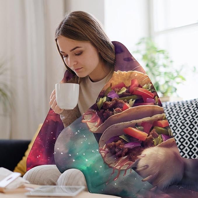 Funny Cat Print Blanket Taco Cute Kitty Animal Galaxy Throw Blankets Gifts for Couch Sofa Stuff Decor Soft Cozy Plush Flannel Bedding for Lover Men Women 50"x60"