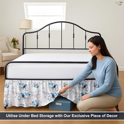 Cottington Lane Ruffled Bed Skirt King Size with Split Corner, Brushed Microfiber Hotel Quality Dust Ruffle, 24 Inch Drop Gathered Bedskirt, Soft, Stylish, Shrink & Fade Resistant, Blue Blossom