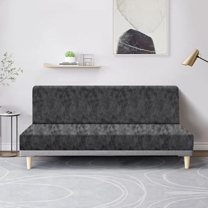molasofa Leather Like Stretch Futon Slipcover Armless Futon Bed Sofa Cover Furniture Protector with Elastic Bottom, Soft and Washable Futon Cover for Sofa Bed Stay in Place（Medium，Light Grey）