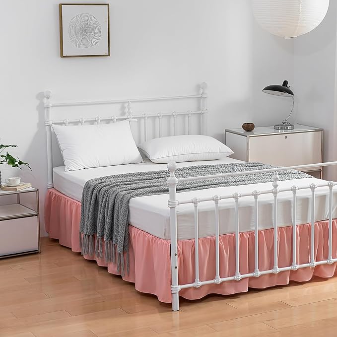 Bed Skirt Queen Size Ruffled Bed Skirts with Split Corners, 16 Inch Drop Dust Ruffle Bed Skirt with Platform,16 Inch, Peach, Queen Size