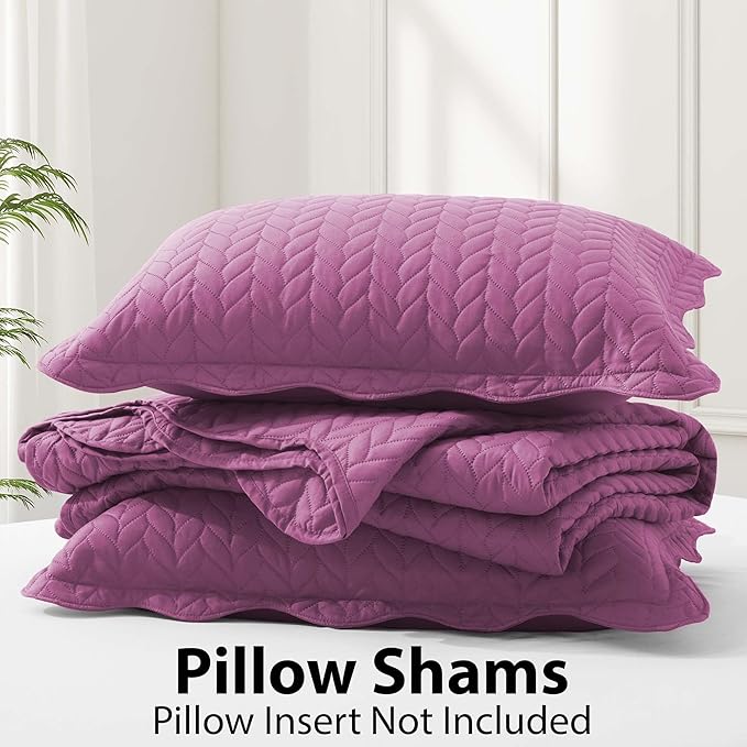 IR Imperial Rooms King Quilt Bedding Set Size (106" x 96") + 2 Pillow Shams (20" x 36"+ 2") - 3 Pcs All Season Lightweight Reversible Microfiber Coverlet Embossed Quilt Bedspread (Purple)
