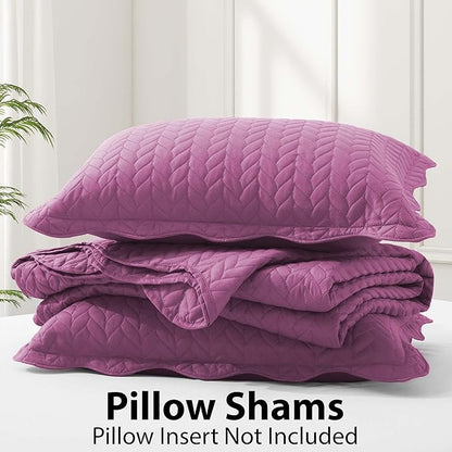 IR Imperial Rooms California King Quilt Bedding Set Size (118"x106") + 2 Pillow Shams (20" x 36"+ 2") - 3 Pcs All Season Reversible Microfiber Coverlet Embossed Quilt Bedspread (Purple)