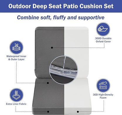 Outdoor Chair Cushions, Waterproof Patio Chair Cushions 24x24x4 Inch, Outdoor Cushions with Removable Cover for Sofa, Fade Resistant Patio Cushions for Outdoor Furniture, Dark Grey