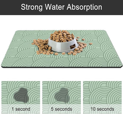 Dog Food Mat for Floors, Absorbent and Quick-Drying Pet Cat Food Mat,Anti-Fouling and Easy-to-Clean Pet Feeding Mat,Dog Bowl Mats for Messy Drinking Water Bowls.17x27inch Boho Style